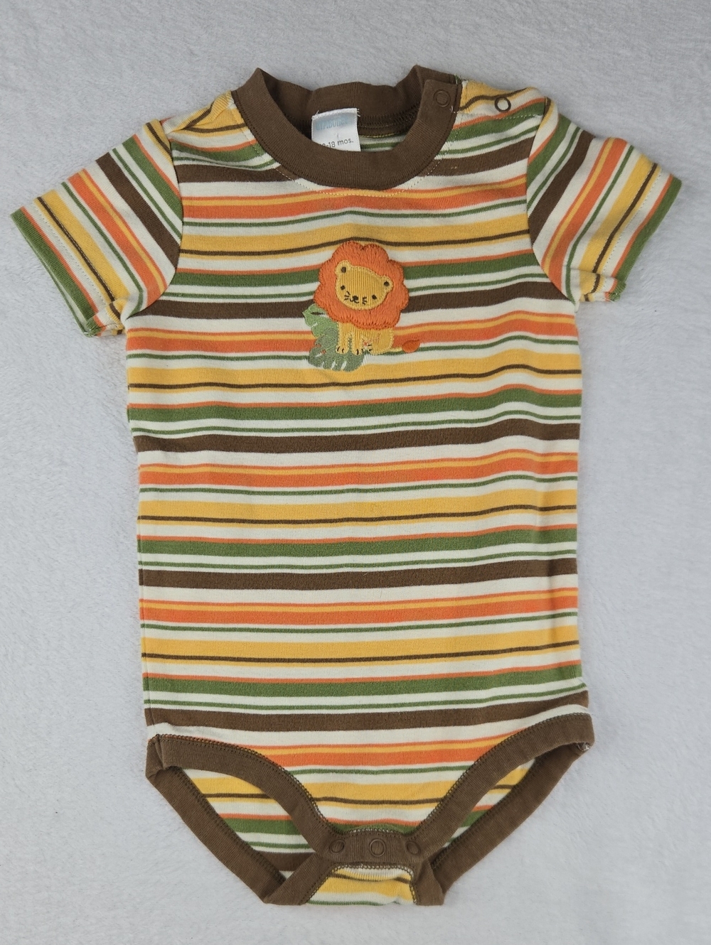 Gymboree Lion Safari Onesie Size 12-18 Snaps Brown Orange Stripes
